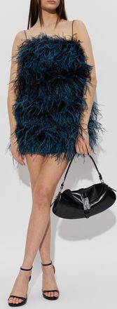 Os&eacute;ree Dress With Ostrich Feathers, Womens, Navy Blue