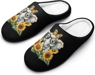 Generic Elephant Sunflower Mens Slippers Comfortable And Non-slip Cotton Slipper Shoe for House