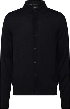HUGO BOSS Mens Regular Fit Shirt in Virgin Wool in Dark Blue - Size Medium