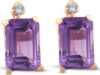 Pompeii3 1 3/4ct Emerald Amethyst Stud Earrings 14k Yellow Gold