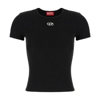 Diesel T-Shirts, female, Black, Size: XS Slim Ribbed T-Shirt with Metallic Oval D
