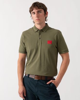 HUGO BOSS Mens Slim Fit Short Sleeve Logo Detail Polo Shirt in Dark Green Cotton - Size X-Large