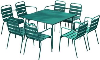 VENTE-UNIQUE.COM Conjunto de mesa y sillas para jard&iacute;n acero azul verdoso