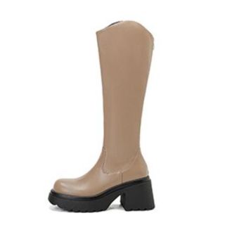 Generic Womens Knee-High PU Boots Round Toe Thick Platform Block Heels Side Zipper Stretch Fit Sleek Design Soft Lining Cushioned Insole Durable Non-Slip Outs