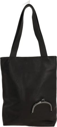Yohji Yamamoto Zwarte leren tote tas met muntenzak - Dames - Shoppers - Zwart - ONE Size - Leer - Tassen