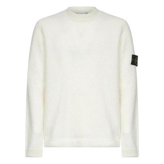 Stone Island Round-neck Knitwear, male, White, Size: XL White Ribbed Sweater with Badge