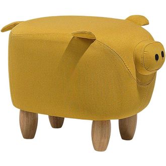 Beliani Beliani - Modern Fabric Stool Solid Wood Legs Animal Footrest Yellow Piggy