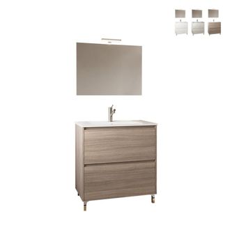 OEM Mueble De Ba&ntilde;o De Pie 80 Cm En Madera De Roble Ahumado Con Lavabo Y Espejo - Francia - Con Columna Espejo Y L&aacute;mpara Led - Accessorio: Con Specchio E L