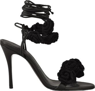 Magda Butrym Leren sandaal met viscose en katoen - Dames - Sandalen met hakken - Zwart - 36 EU - Katoen - Schoenen