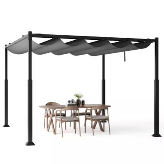 Costway Costway 310x310cm Outdoor Pergola Heavy-Duty Metal Columns w/ Retractable Canopy in Grey | Size: 310x310 cm