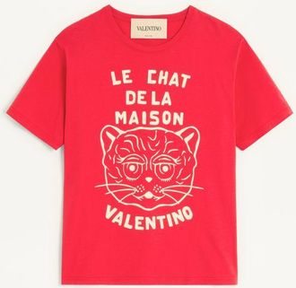 Valentino T-Shirt In Cotone Con Stampa Le Chat De La Maison Uomo ROSSO/BURRO 3XL