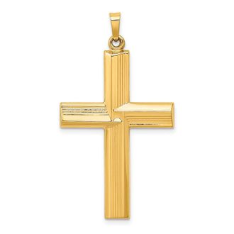 Diamond2Deal 14k Yellow Gold Hollow Polished Stripe Design Latin Cross