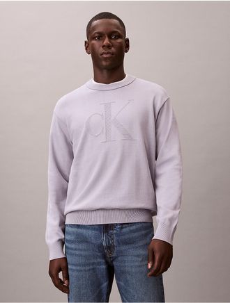 Calvin Klein Jeans Calvin Klein Mens Smooth Cotton Monogram Relaxed Sweater - Purple - 2XL