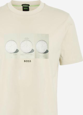 HUGO BOSS Mens T-Shirt Printed Cotton Beige T-Shirts And Polos