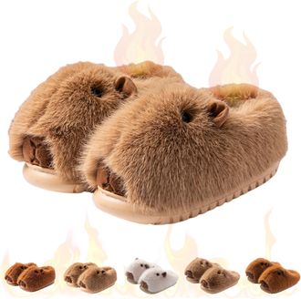 Generic Cartoon Capybara Slippers For Women & Men - Soft Plush Slippers, Plush 3D Cartoon Capibara Shoes (Khaki 2, One Size, Adult, Women, 5, Numeric Range, U