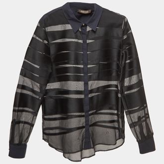Roberto Cavalli Black Stripe Silk Blend Sheer Shirt
