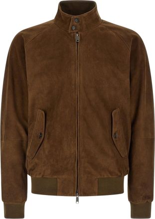 Baracuta Suede Bomber Jacket with Zip Closure and Button Collar