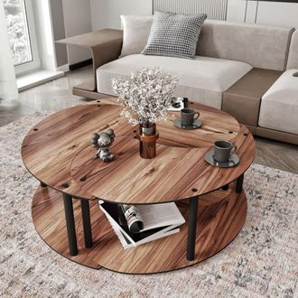 Dmora Mesa De Centro Gignese, Conjunto 3 Piezas, 3 Compartimentos, Forma Redonda, 70x70x38h Cm Marr&oacute;n Roble Oscuro