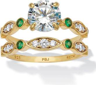 Palm Beach Jewelry 2.52 TCW White and Green Cubic Zirconia 14k Gold-plated Silver Bridal Ring Set