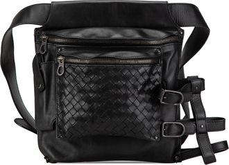 Bottega Veneta Pre-owned Womens Woven Leather Belt Bag - Black - One Size
