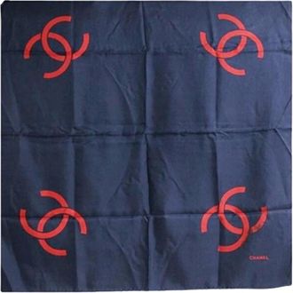 Chanel Pre-owned Scarves, female, Blue, Size: ONE SIZE Pre-owned Vintage Silk Scarf