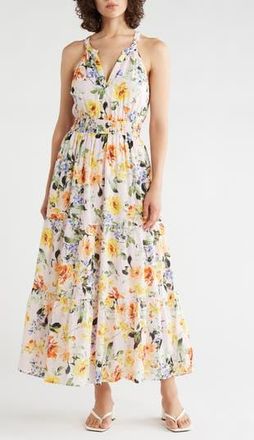 Lovestitch Halter Tiered Maxi Dress in Blush/Orange at Nordstrom Rack, Size X-Small