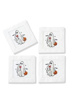 Tiramisu Spirited Sips Embroidered Linen Cocktail Napkins in White/Orange at Nordstrom Rack