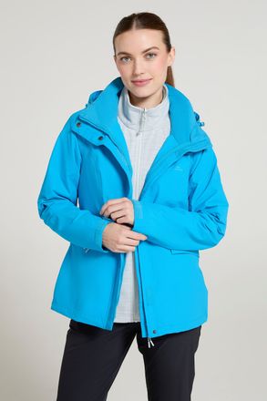 Mountain Warehouse Thunderstorm Womens 3 in 1 Jacket Waterproof Inner Fleece Hooded Winter Coat Medium Blue Polyamide - Size 12 UK