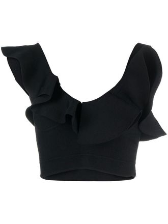 Alexander McQueen gathered-neckline cropped top - Black