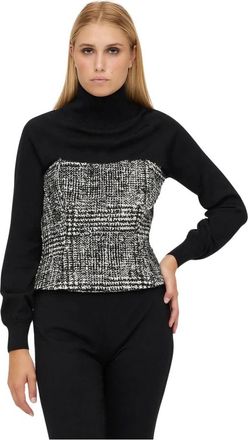 Erika Cavallini Semi Couture Chic Korset Check - Dames - Coltruien - Zwart - S - Katoen - Truien & Vesten