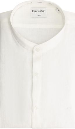 Calvin Klein Leinenhemd CALVIN KLEIN LINEN STANDUP COLLAR SLIM SHIRT, Herren, Gr. 37, N-Gr, weiss (wei&szlig;), Web, Obermaterial: 100% Leinen, unifarben, slim fit h&uuml;ftl