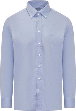 Etro Overhemd met knopen en logo - Heren - Zakelijke Overhemden - Blauw - 3XL - Katoen - Overhemden