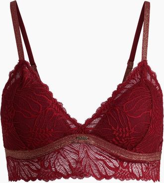 HUGO BOSS Womens Bianca Lace Triangle Bra, Burgundy Red - Size: XS
