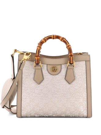 Gucci Diana NM Bamboo Handle Nishijin GG Silk Textile and Leather Small tote bag - Toni neutri