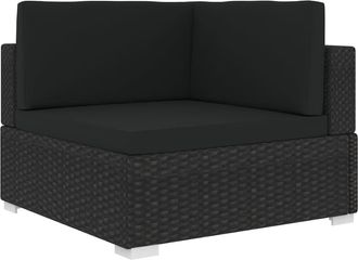 vidaXL Asiento Seccional De Esquina Con Cojines 1 Ud Rat&aacute;n Pe Negro Vidaxl