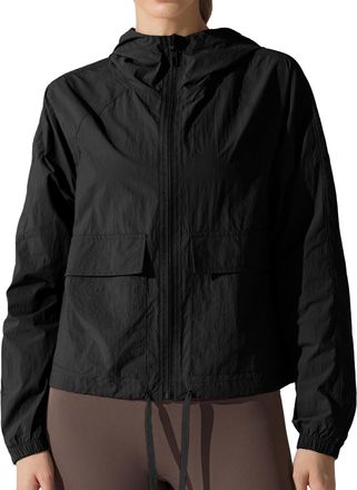 Feoya Womens Lightweight Waterproof Outdoor Jacket UPF 50+ Hooded Breathable Running Windbreaker with Pocket for Cycling Hiking Black L