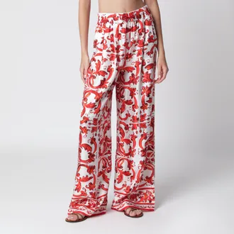 Dolce & Gabbana Wide-leg maiolica-print silk pants in orange