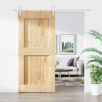 Berkfield Home Sliding Door with Hardware Set 95x210 cm Solid Wood Pine in Brown