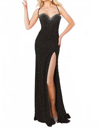 Jovani Spaghetti Strap Long Formal Gown In Black