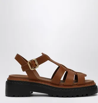 Prada Brown leather sandal with logo