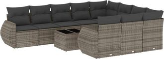 vidaXL Set De Sof&aacute;s De Jard&iacute;n 11 Pzas Y Cojines Rat&aacute;n Sint&eacute;tico Gris Vidaxl