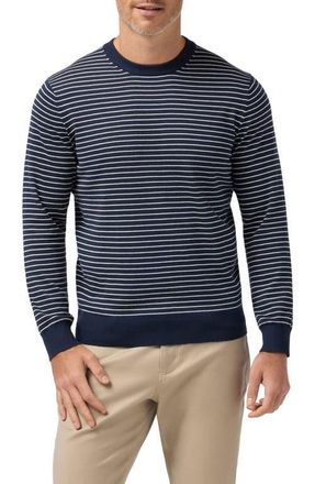 Mizzen+Main Ashe Stripe Crewneck Cotton Blend Sweater in Navy Pearl White Stripe at Nordstrom, Size X-Large