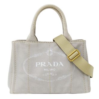 Prada Light Gray Canvas Handbag Shoulder Bag Tote Bag (Pre-Owned)
