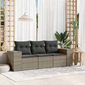 vidaXL Set De Sof&aacute; De Jard&iacute;n 3 Pzas Y Cojines Rat&aacute;n Sint&eacute;tico Gris Vidaxl