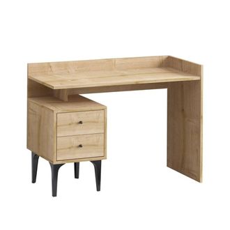 Calicosy Desk With Storage, 2 Drawers, Oak Wood Finish, 100 Cm Wide - PUUK in Light Brown