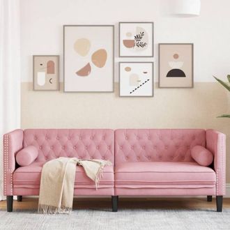 vidaXL Vidaxl - Sof&aacute; Chesterfield 3 Plazas Con Cojines Terciopelo Rosa