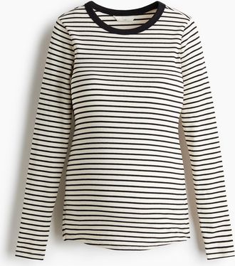 H&M MAMA Geripptes Jerseyshirt - Cremefarben/Gestreift