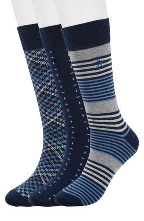 Original Penguin Gerwig Stripe Essential Crew Socks - Pack of 3 in Navy at Nordstrom Rack