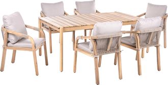 Beliani Conjunto De Comedor Exterior R&uacute;stico De Madera De Acacia Mesa Y 6 Sillas Marr&oacute;n Claro Manado/sumba