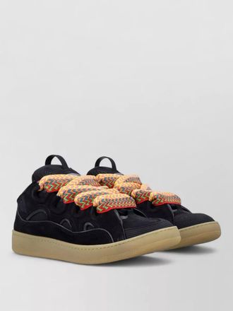 Lanvin lace detail sneakers suede panels rubber sole